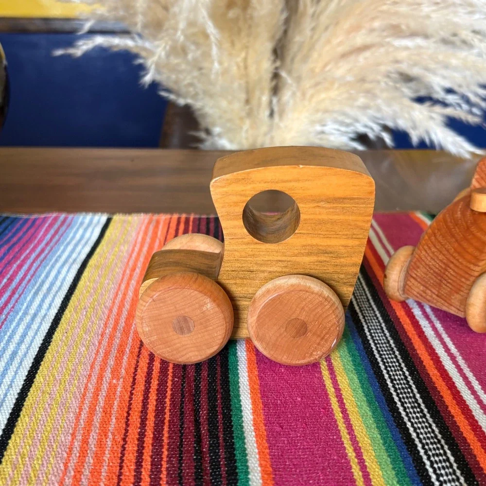 Vintage Handmade Wooden Toy Set Tractor and Car Natural Wood Montessori Decor